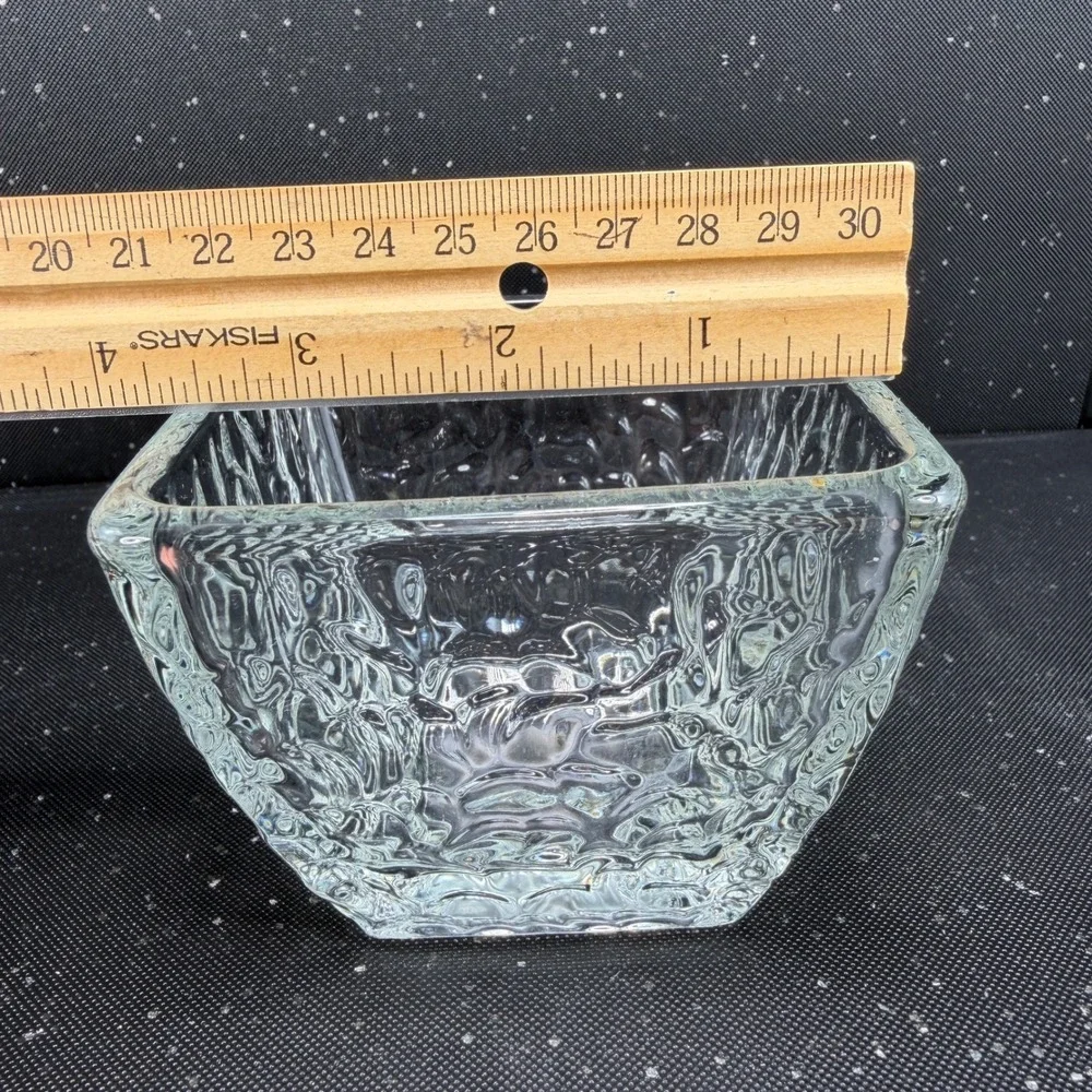 Disaronno Square Hammered Texture Rocks Glasses Bowl Dish Set of 2 Clear Barware